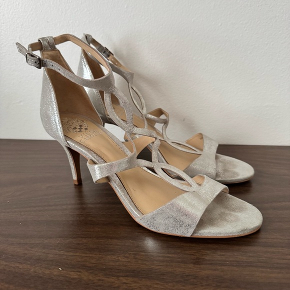 Vince Camuto Metallic Silver Strappy Heels - Picture 2 of 6